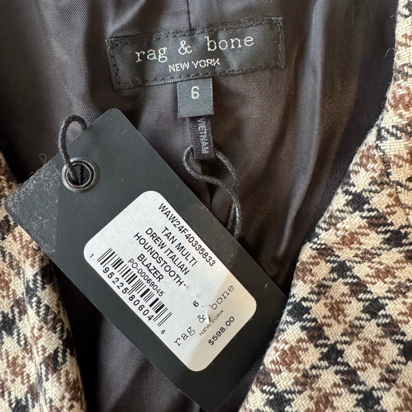 RAG & BONE Drew Houndstooth Blazer Multi Tan Academia NWT - Picture 9 of 13